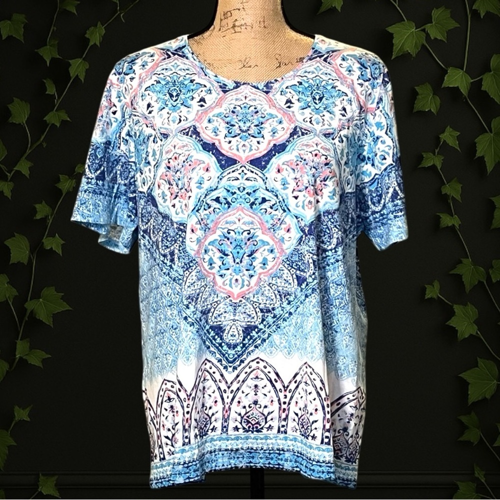 Allison Daley Floral Geometric Pattern Top XL